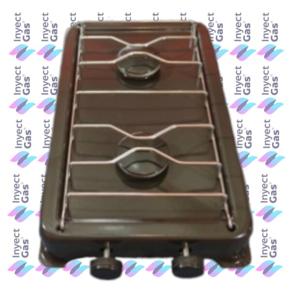 AV 1009 ANAFE GAS 2 HORNALLAS FRONTAL MECHERO ALUMINIO C/TAPA ENLOZADA ALYMO