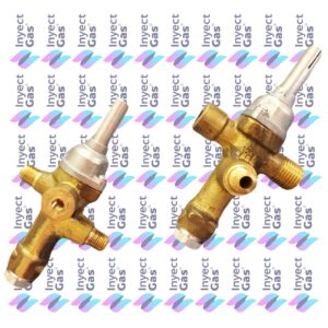 RV 3412 VALVULA DE SEGURIDAD CALEFACTOR ORO AZUL/ESKABE MOD ACTUAL VASTAGO PERILLA ENTRADA 1/8 PESTAÑA SALIDA 1/4 VIROLA PILOTO 1/8 PESTAÑA
